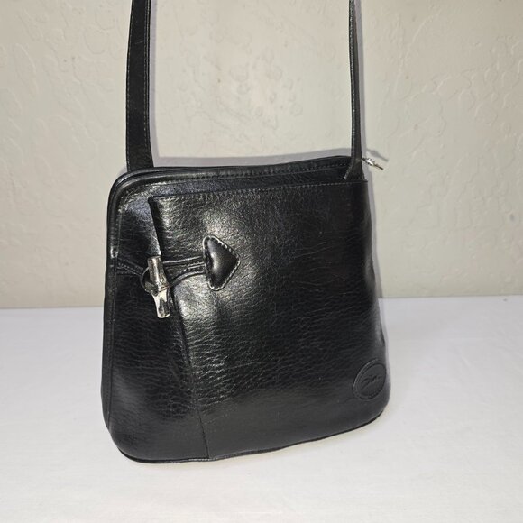 Vintage Longchamp Roseau Small Black Grain Leather Crossbody Shoulder Bag AS IS - Picture 1 of 13